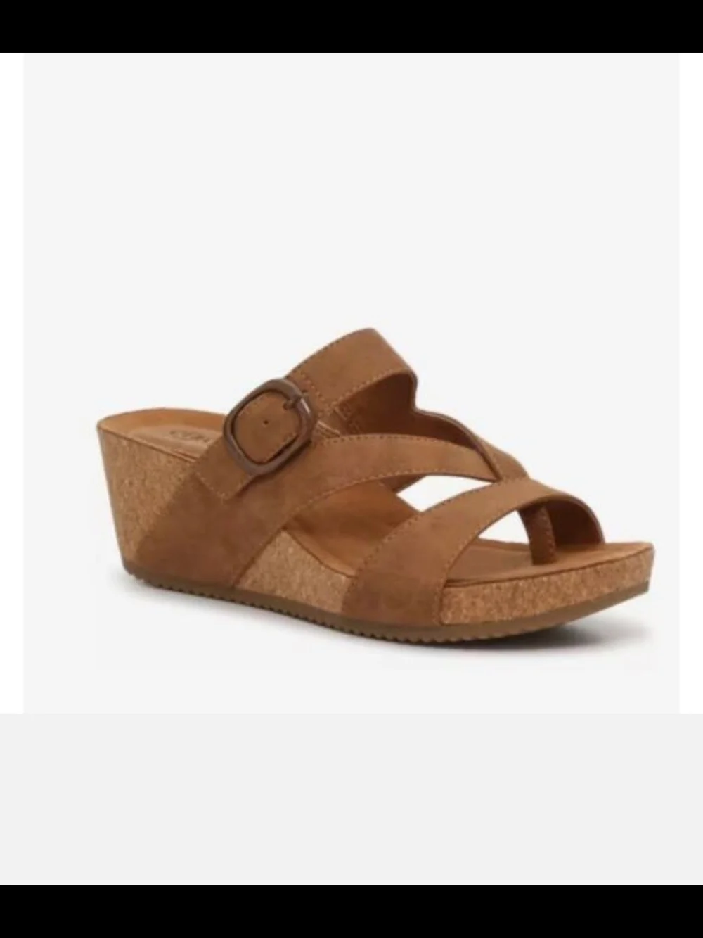 By Sofft Emrie Women’s Tan Suede Wedge Slide Sandals with Buckle Accent. Size 7